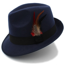 Women 's Feminino Fedora Hat for Winter Autumn Wool Church Homburg Jazz Hat Size 57cm with Fashion Feather 2024 - buy cheap