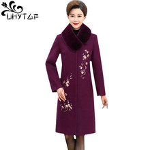 UHYTGF L-5XL Winter Wool Coat Women fashion Fur collar embroidery Elegant Ladie Woolen jacket Slim Female Plus size outerwear130 2024 - buy cheap