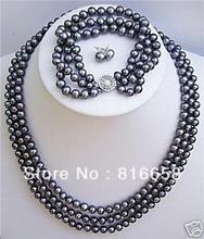 3 rows freshwater black pearl necklace bracelet earrings set 2024 - buy cheap