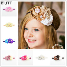 2 pçs/lote Chic Newborn Elastic Glitter Headband com Flores de Tecido e Strass Luxo Acessórios Para o Cabelo Cores FD219 7 2024 - compre barato