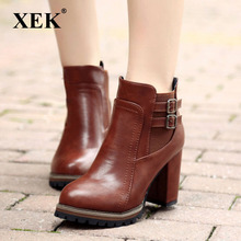 XEK 2018 Fashion Black Boots Women Heel Spring Autumn Soft Leather Platform Shoes Woman Party Ankle Boots High Heels ZLL390 2024 - buy cheap