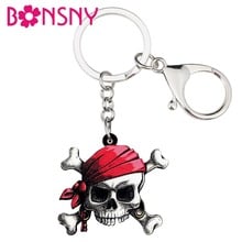 Bonsny acrílico Halloween Pirata Calavera llavero anillo moda Punk joyería para mujeres niñas adolescentes bolso coche monedero dijes 2024 - compra barato