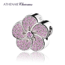 Athenaie-colar de prata esterlina 925 genuína, com pingente de flor de ameixa, cor rosa, com faixa de rosa, compatível com todos os braceletes europeus 2024 - compre barato