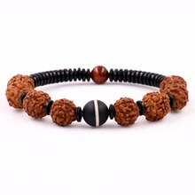 Rudraksha Bodhi étnico Natural para hombre, pulsera con cuentas de ojo de tigre rojo, joyería saludable, brazalete elástico de ónix mate 2024 - compra barato