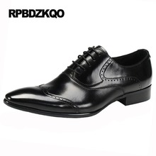 Custom Brogue Dress Wingtip Men Italian Shoes For Wedding Pointed Toe Black Office Oxfords Large Size British Style Real Leather 2024 - buy cheap