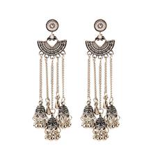 Gypsy Jewelry Indian Jhumka Long Small Bell Long Tassel Earrings Antique Gold Silver Color Drop Earrings Afghan Turk Brincos 2024 - buy cheap