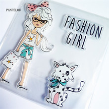 PANFELOU Walk the dog girl Transparent Silicone Rubber Clear Stamps cartoon for Scrapbooking/DIY Easter wedding album 2024 - buy cheap