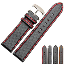 Pulseira de couro de fibra de carbono 18mm 20mm 22mm 24mm, pulseira esportiva em couro preto e vermelho com costura 2024 - compre barato