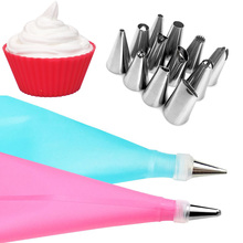 14PCS/SET Silicone DIY Icing Piping Cream Pastry Bags + 12PCS Nozzle Set Cake Decorating Tools Mould + Coupler Converte 2024 - buy cheap