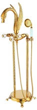 Отдельно стоящий золотой кран напольный Лебедь Ванна для душа Наполнитель кран ручной душ Лебедь Кристальные ручки 2024 - купить недорого