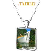 TAFREE Huangguoshu Waterfalls Chinese Scenery Square Necklace Art Picture Glass Dome Fashion Pendant Necklace Chain Jewelry HG06 2024 - buy cheap