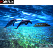 HOMFUN 5D DIY Diamond Painting Full Square/Round Drill "Ocean Dolphins" Embroidery Cross Stitch gift Home Decor Gift A07843 2024 - buy cheap