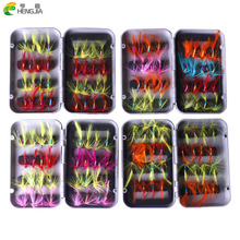 HENGJIA 32PCS/Lot 30G Fake Fly Fishing Lure Tied Hair With a Box Carbon Steel Hook With Feather 2024 - buy cheap