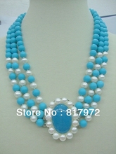 Mulher elegante jóias 3 linhas colar azul pérola real Natural Branco pérola colar de flores fecho 2024 - compre barato