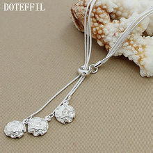 DOTEFFIL 925 Sterling Silver Snake Chain Three Roses Flowers Pendant Necklace For Women Engagement Wedding Fashion Charm Jewelry 2024 - buy cheap