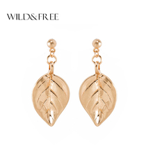 Wild & Free-pendientes de oro con forma de hoja para mujer, aretes colgantes, de aleación de Zinc, con hojas de planta de Metal grande, 2018 2024 - compra barato