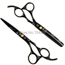 Professional 6 & 5.5 inch 440c steel hairdressing scissors shears set barber hair cutting thinning scissors hair scissors black 2024 - buy cheap