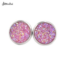 Jaymaxi 12MM Stainless Steel Stud Earrings Druzy /Drusy Resin Cabochon Bright Jewelry For Women Birthday Gift 2024 - buy cheap