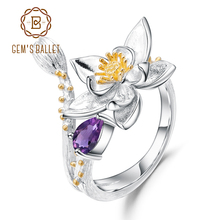 GEM'S BALLET 925 Sterling Silver Handmade Flowers Adjustable Open Ring 0.19Ct Natural Amethyst Gemstone Rings for Women Bijoux 2024 - buy cheap