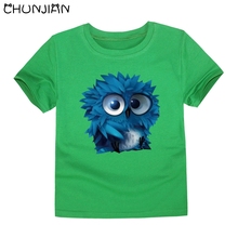 Camiseta infantil de manga curta, camiseta colorida de animais de coruja para meninos e meninas, 100% algodão 2024 - compre barato