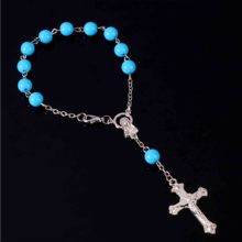 Cuentas de plástico de cristal de 8mm para mujer, pulsera colgante con cruz de un solo color, para regalo religioso 2024 - compra barato