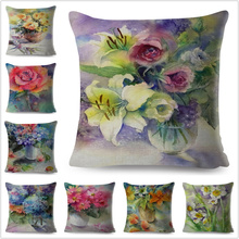 Colorful Flower Oil Painting Big Flowers Pillow Case 45x45 Cushion Cover for Sofa Home Decor Plant Floral Polyester Pillowcase 2024 - buy cheap