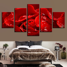 Decoração da lona arte hd casa moderna poster parede 5 painel rosa vermelha gota de água sala de estar quadros impressos cuadros pintura 2024 - compre barato