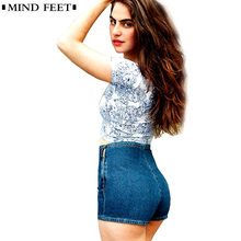 MIND FEET-pantalones cortos vaqueros elásticos de cintura alta para mujer, Shorts con cremallera para glúteos, Vaqueros informales ajustados de verano 2024 - compra barato