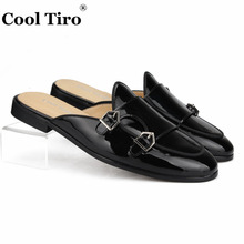 Cool Tiro Double-Monk Mules Men's Slippers Moccasins Black Patent Leather Wedding Dress Shoes Flats Casual Shoes metal buckles 2024 - buy cheap