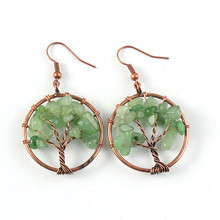 100-Unique 1 Pair Copper Plated Wire Wrap Natural Green Aventurine Tree of Life Earrings Elegant Women Jewelry 2024 - buy cheap
