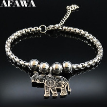 Pulseira de elefante, pulseira de elefante de aço inoxidável da moda 2021 para mulheres, de cor prata, com contas, b1796s01 2024 - compre barato