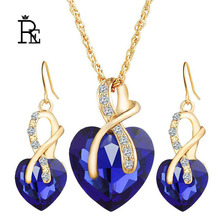 Cadena de oro con corazón de cristal para mujer, juego de joyas, collar, pendientes, accesorios de Boda nupcial Y35 2024 - compra barato