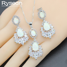 925 Silver Jewelry Sets Australia Blue White Red Fire Opal 3 Colors Zirconia For Women Wedding Necklace Pendant  Earrings 2024 - buy cheap