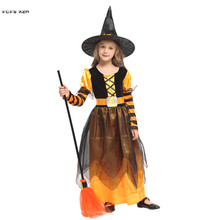 Gothic Girls Witch Sorceress Cosplay Kids Children Halloween Magician Costumes Purim Carnival Stage play Masquerade party dress 2024 - buy cheap