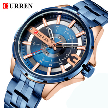 Curren relógio de pulso de aço inoxidável masculino, relógio azul de marca luxuosa de 2021 para homens de negócios na moda à prova d'água esportiva 2022 2024 - compre barato