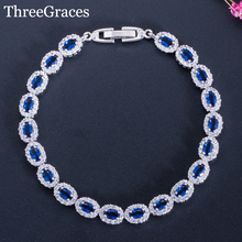 Threegrace novo pulseiras elegante cor de ouro branco zircônia cúbica empedrada moda feminina braceletes de pedra de cristal azul real br013 2024 - compre barato