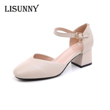 LISUNNY Women Pumps 2020 Fashion Genuine Leather One word buckle High Heel Lady Shoes Female sandal nurse chaussures femme 34-41 2024 - buy cheap