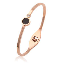 2019 Fashion Jewelry Rose Gold Women's Cuff Bangles with Crystal Stainless Steel Initial Bracelet Bangle Female 2024 - buy cheap