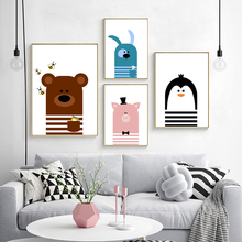 Modern Cartoon Animals Posters and Prints Wall Art Canvas Painting Nordic Cartoon Decorative Pictures for Kids Room Decor Gifts 2024 - buy cheap