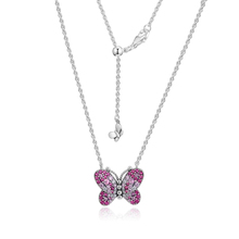 CKK Necklaces & Pendants Dazzling Pink Butterfly Necklace Pendant Sterling Silver Jewelry Choker 925 Original Pingente 2024 - buy cheap