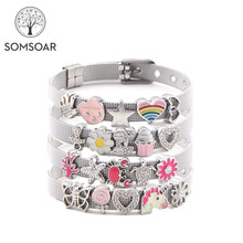 Somsoar-Conjunto de pulsera de malla para niño y niña, brazalete de acero sin aguja, regalo de Navidad 2024 - compra barato