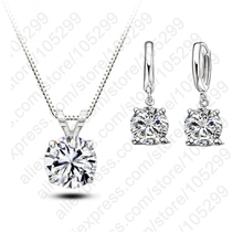 Christmas Gift!!! Fashion Cubic Zirconia Set Women Round Pendant Necklace+Earrings Women 925 Sterling Silver Jewelry Sets 2024 - buy cheap