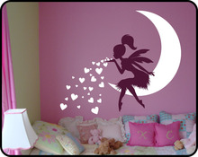 Princesa menina quarto decalque da parede adorável fada na lua coração adesivos de parede para o quarto dos miúdos do bebê berçário arte mural vinilos a531 2024 - compre barato