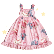Vestido de desenho de cereja coelho para meninas, vestidos estilo lolita sem mangas ombro de fora verão vestido de meninas com babados rosa 2024 - compre barato