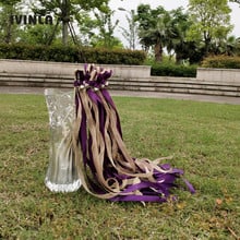 50pcs/lot purple Jute wedding ribbon wands with sliver bell for wedding decoration 2024 - buy cheap