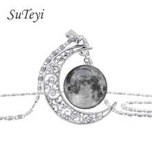 Suteyi moda planeta de vidro cabochão pingente colar vintage oco lua colares para jóias femininas 2024 - compre barato