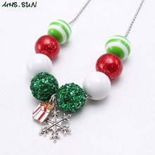 MHS.SUN Fashion Chunky Beads Necklace With Snowflake Pendant Fashion Bubblegum Jewelry Kids Chain Necklace Girls Ghristmas Gift 2024 - buy cheap