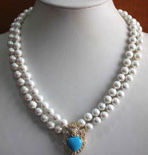 Женское Ожерелье с белым жемчугом и голубым кристаллом, 2 ряда, 18 дюймов, 8 мм 2024 - купить недорого