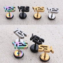 2 pieces cute YES Letters Words men women Ear pierced Stud Earring Titanium steel earring unisex type Steel black gold colorful 2024 - buy cheap