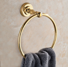 Gold Polished Towel Holder Carved Towel Ring Copper Wall Mounted Towels Holders Gold Bathroom Rings GB005c 2024 - buy cheap